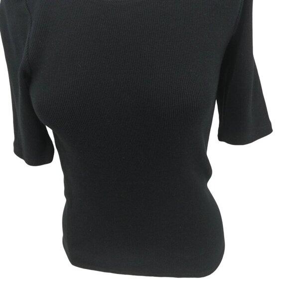 Sundance Ribbed Black Short Half Sleeved Round Neck T Shirt Size M Cotton Basic - Picture 4 of 11